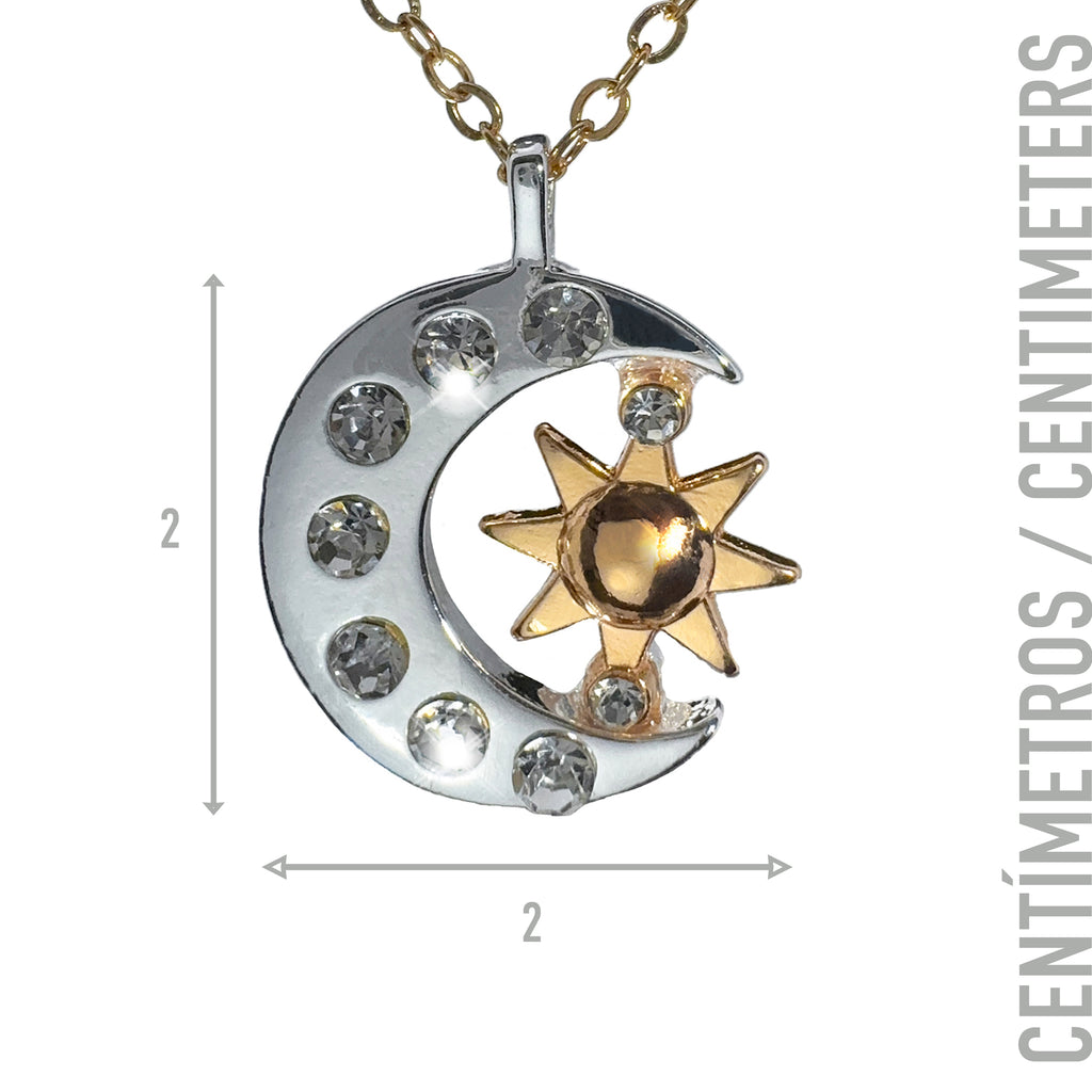 Collar Eclipse de Sol, Luna y Estrellas Plateado con Dorados y Zirconias