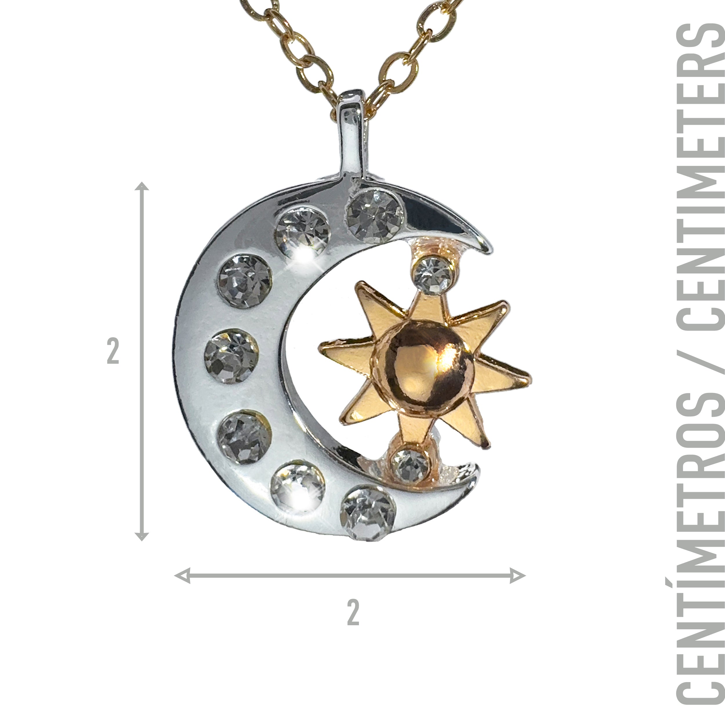 Collar Eclipse de Sol, Luna y Estrellas Plateado con Dorados y Zirconias