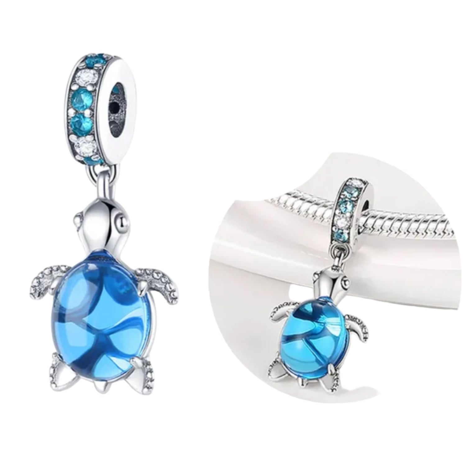 Charm Tortuga de Plata con Zirconia Azul compatible con Pandora