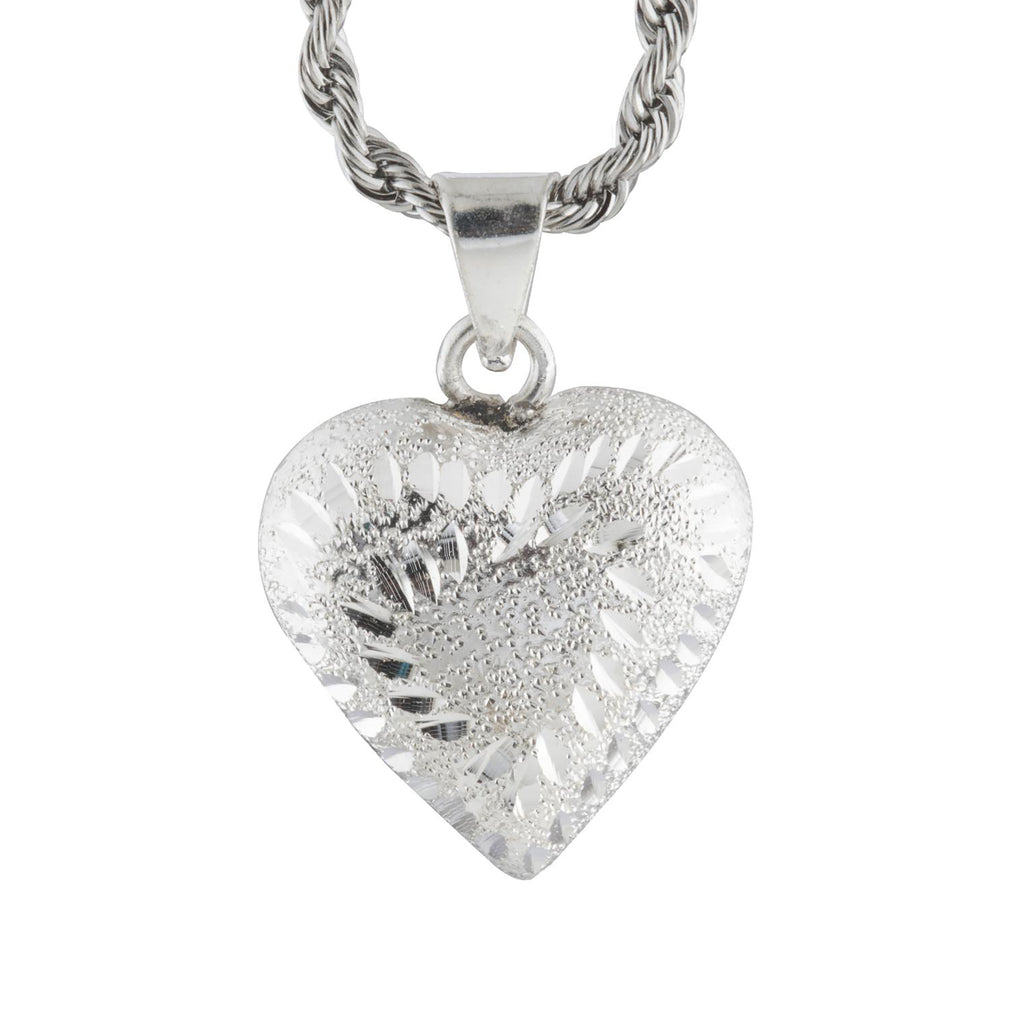 Collar Corazón Llamador de Ángeles en Baño de Plata con Cadena de Acero Inoxidable