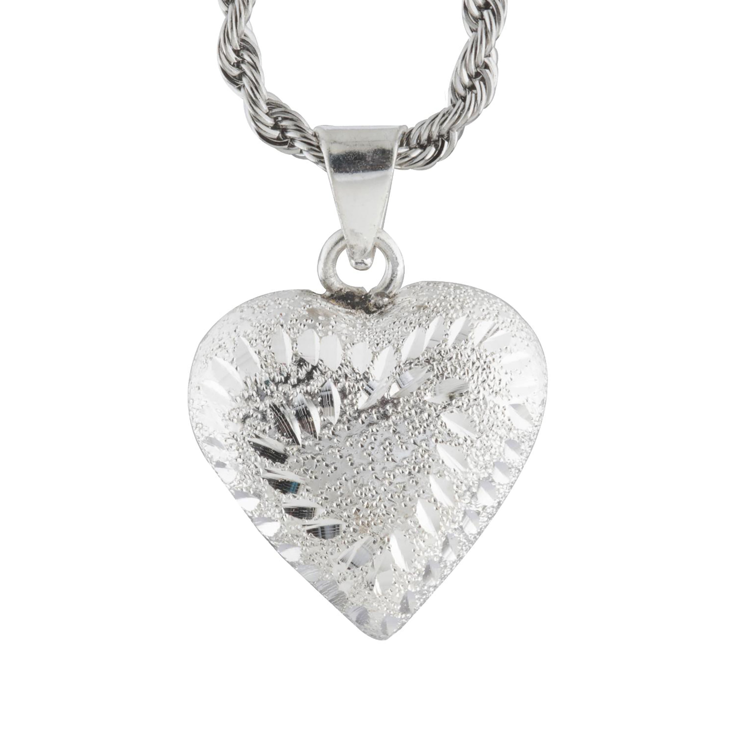 Collar Corazón Llamador de Ángeles en Baño de Plata con Cadena de Acero Inoxidable