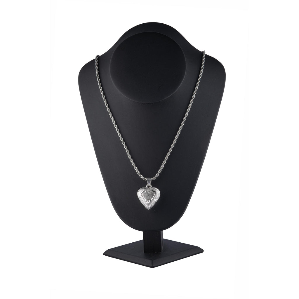 Collar Corazón Llamador de Ángeles en Baño de Plata con Cadena de Acero Inoxidable