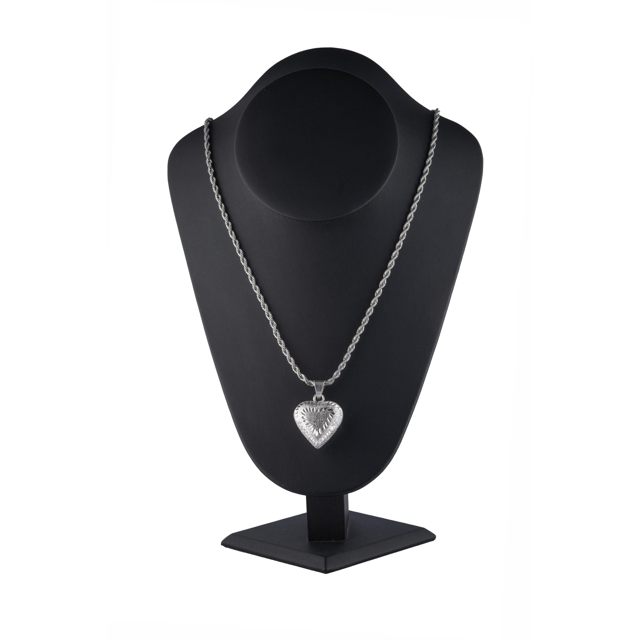 Collar Corazón Llamador de Ángeles en Baño de Plata con Cadena de Acero Inoxidable