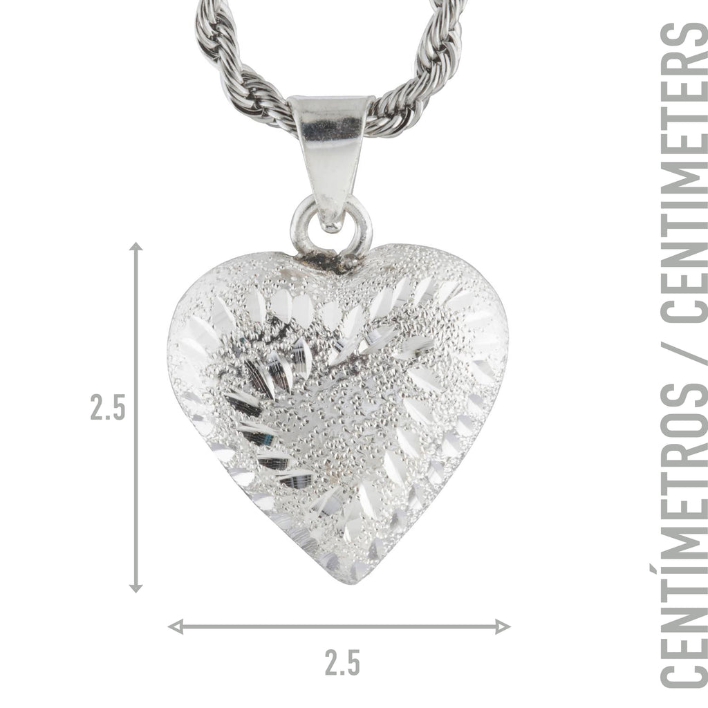 Collar Corazón Llamador de Ángeles en Baño de Plata con Cadena de Acero Inoxidable