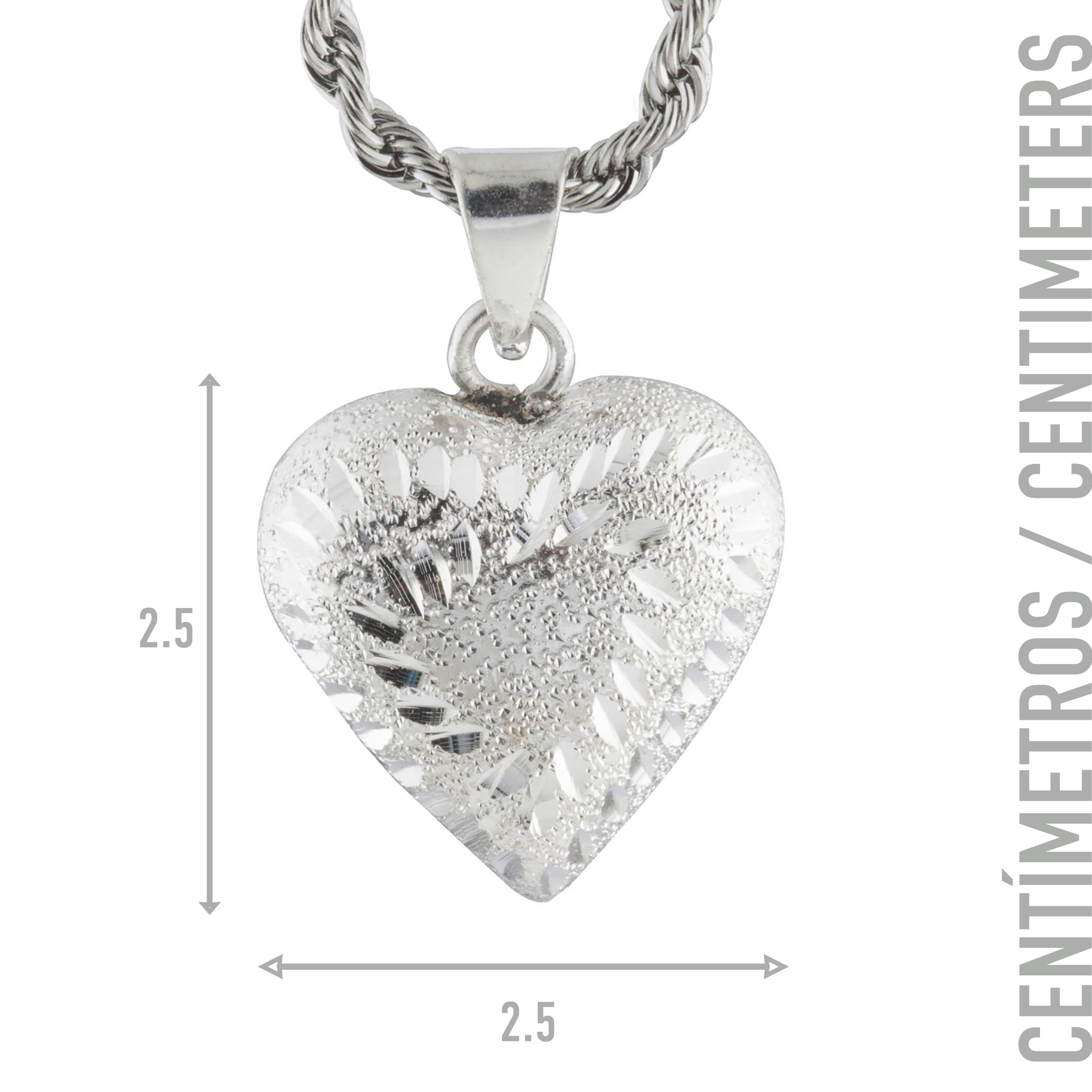 Collar Corazón Llamador de Ángeles en Baño de Plata con Cadena de Acero Inoxidable