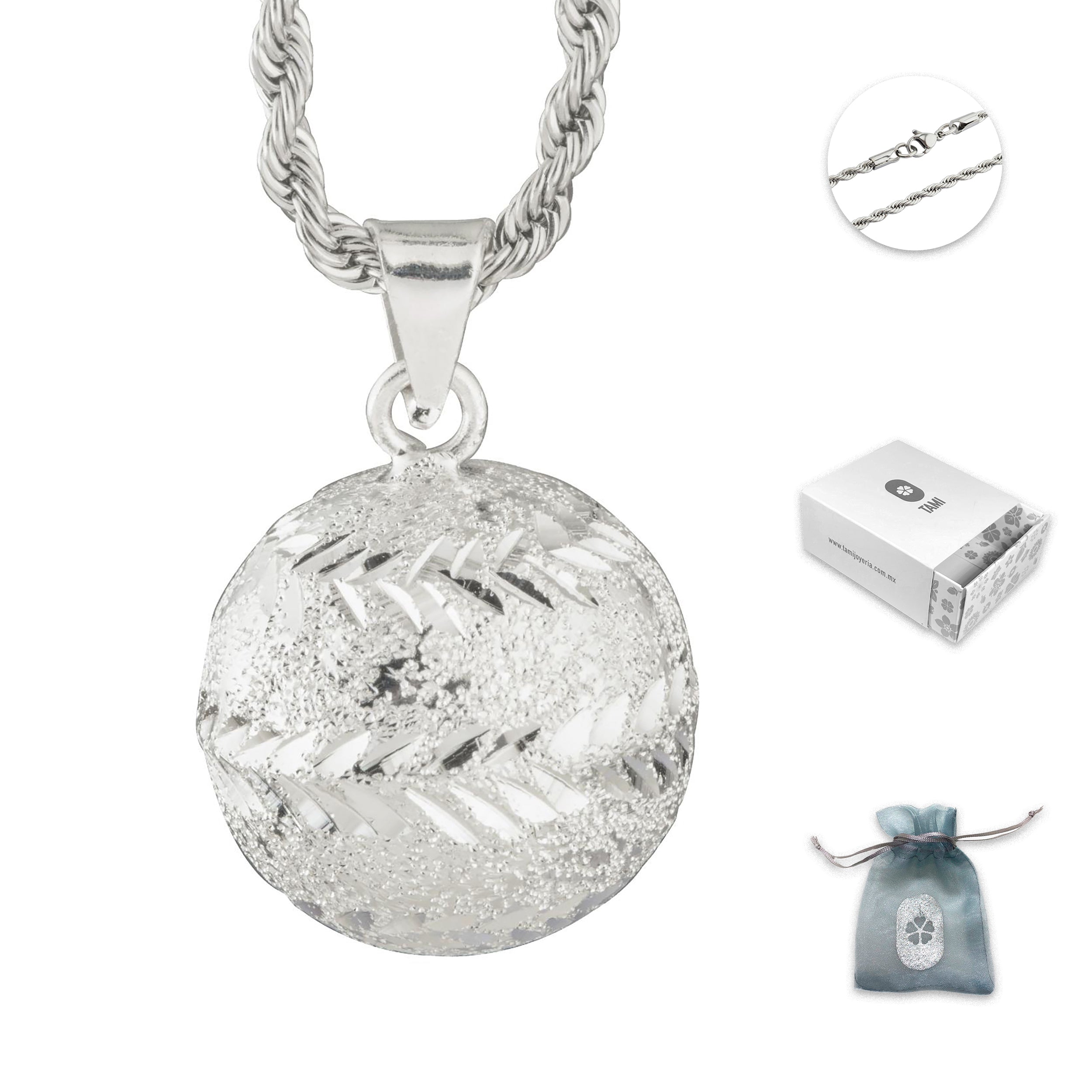 Collar Llamador de Ángeles en Baño de Plata con Cadena de Acero Inoxidable