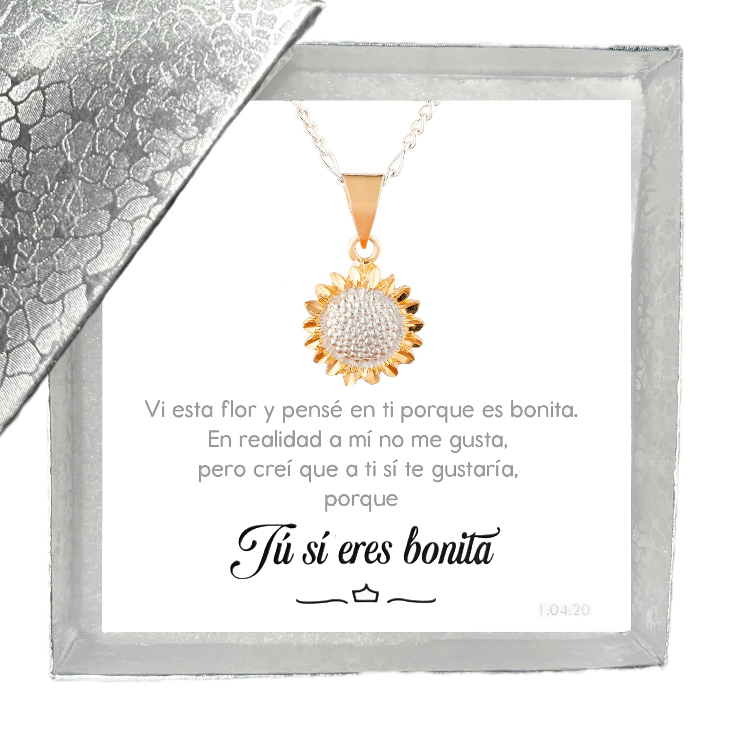 Collar Girasol en Plata y Oro 24K con Tarjeta "Tú sí eres bonita"
