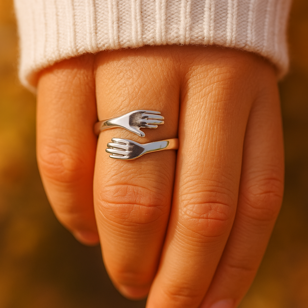 Anillo de Plata para Mujer 925 - Anillos de Promesa en Plata para Hombre o Mujer - Anillo Abrazo de Pareja Sencillo y Ajustable - Regalos para Parejas