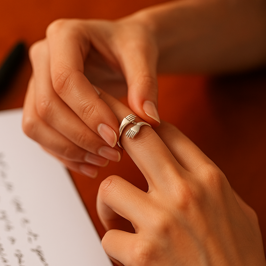 Anillo de Plata para Mujer 925 - Anillos de Promesa en Plata para Hombre o Mujer - Anillo Abrazo de Pareja Sencillo y Ajustable - Regalos para Parejas
