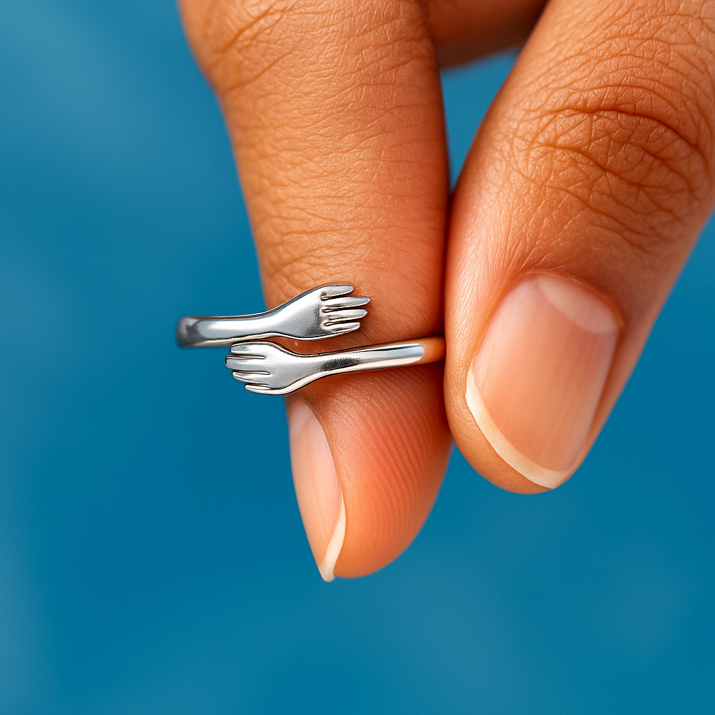 Anillo de Plata para Mujer 925 - Anillos de Promesa en Plata para Hombre o Mujer - Anillo Abrazo de Pareja Sencillo y Ajustable - Regalos para Parejas