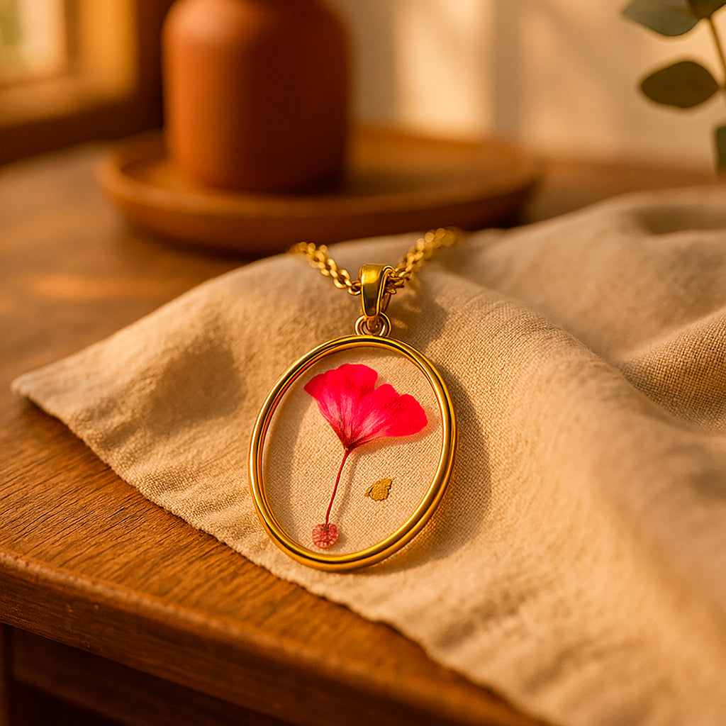 Collar de Acero Inoxidable Dorado con Flor Natural de Nube y Zirconia Rosa