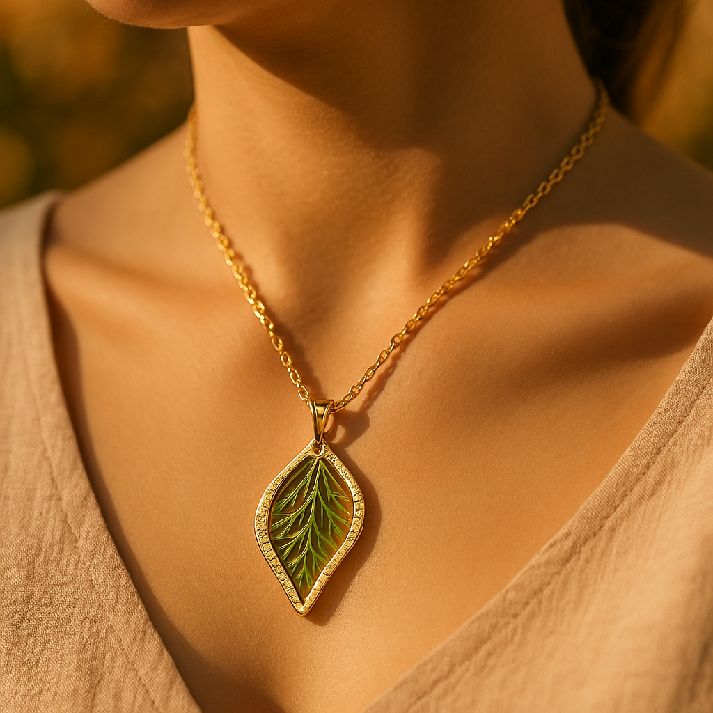 Collar de Acero Inoxidable de Hoja Dorada