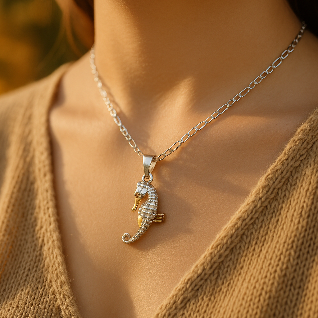 Collar de Caballito de Mar en Plata y Baño de Oro de 14 K