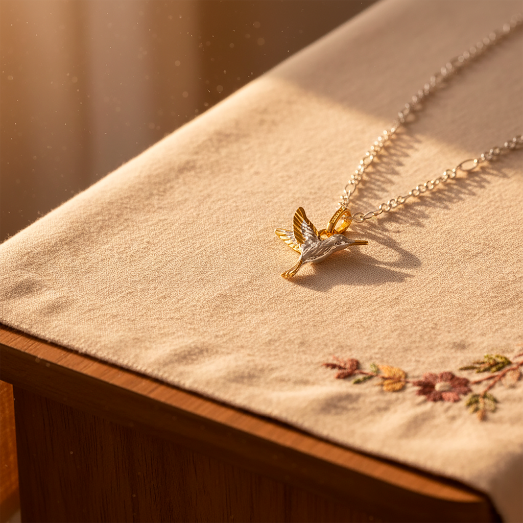 Collar de Colibrí en Plata 925 y Puntas con Baño de Oro 24K