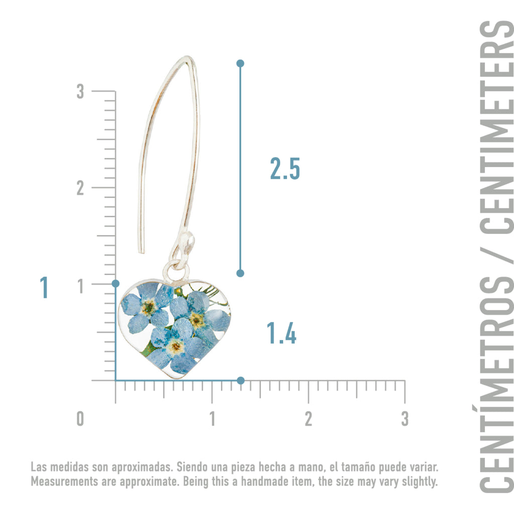 Aretes con Flores de Nomeolvides en Corazón de Plata