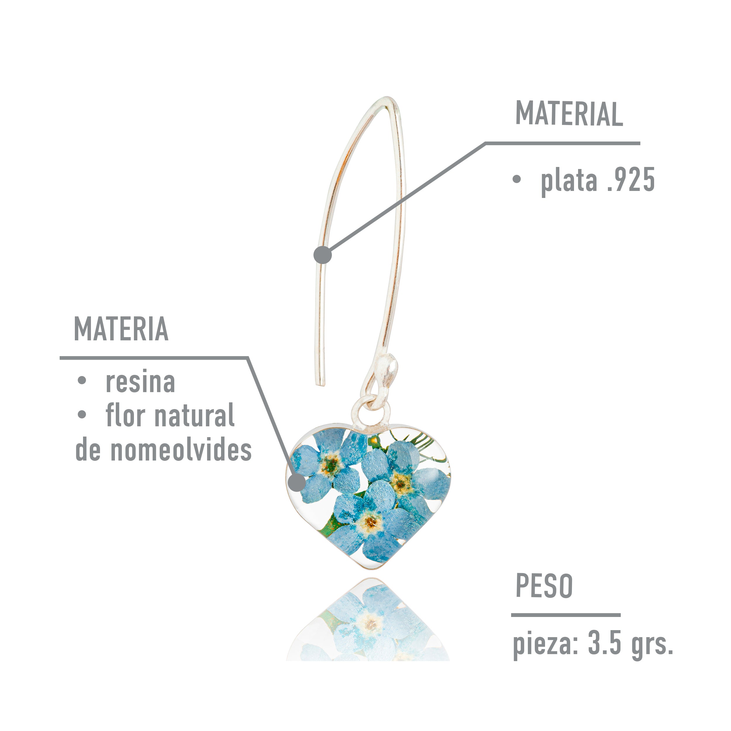 Aretes con Flores de Nomeolvides en Corazón de Plata