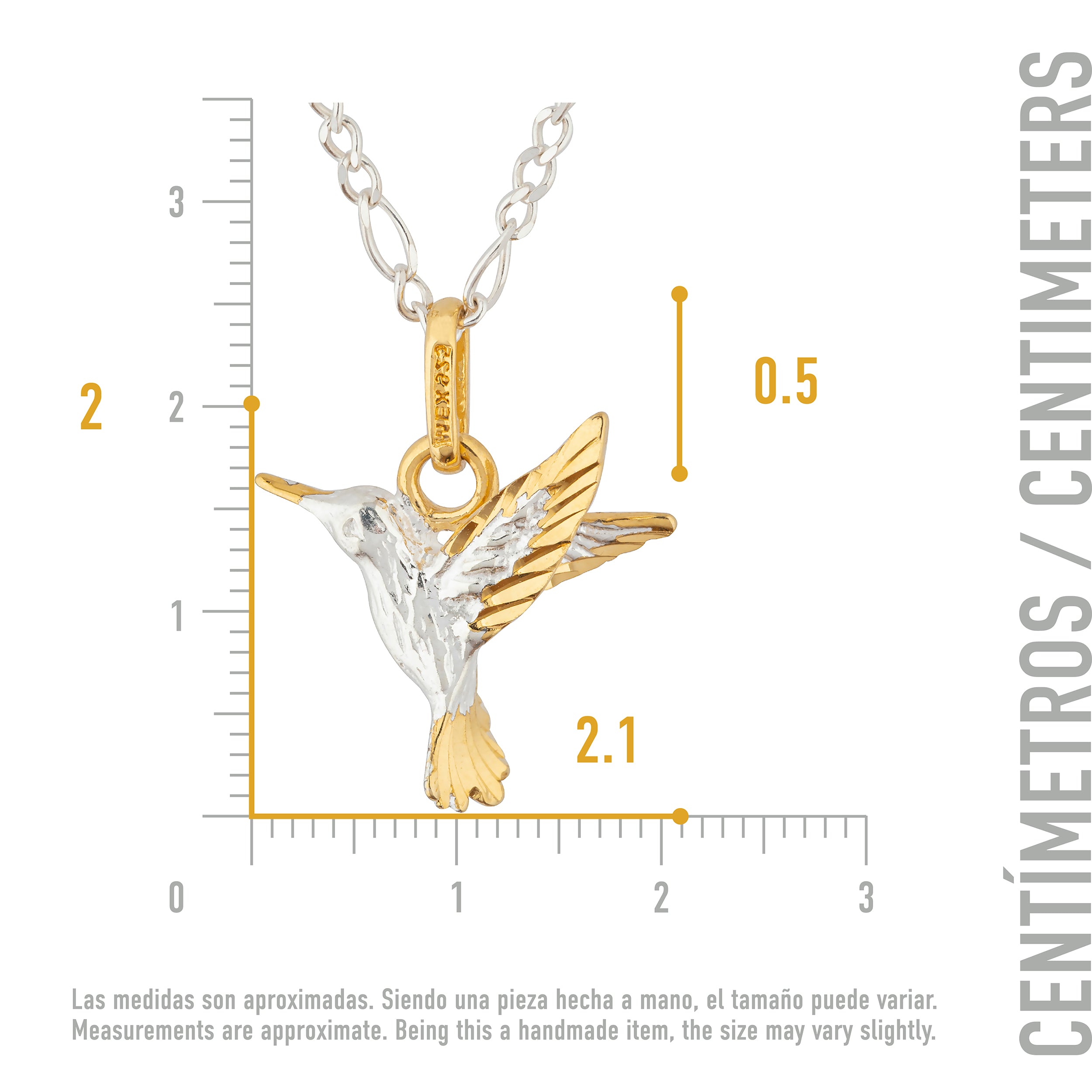 Collar de Colibrí en Plata 925 y Puntas con Baño de Oro 24K