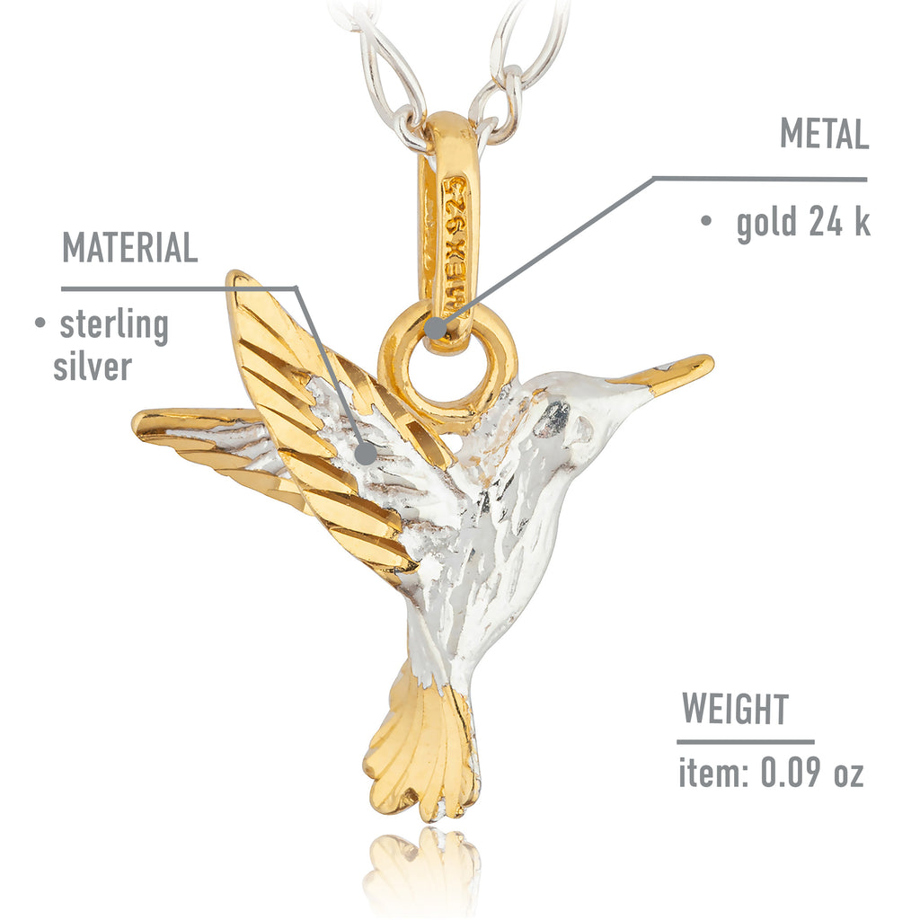 Collar de Colibrí en Plata 925 y Puntas con Baño de Oro 24K