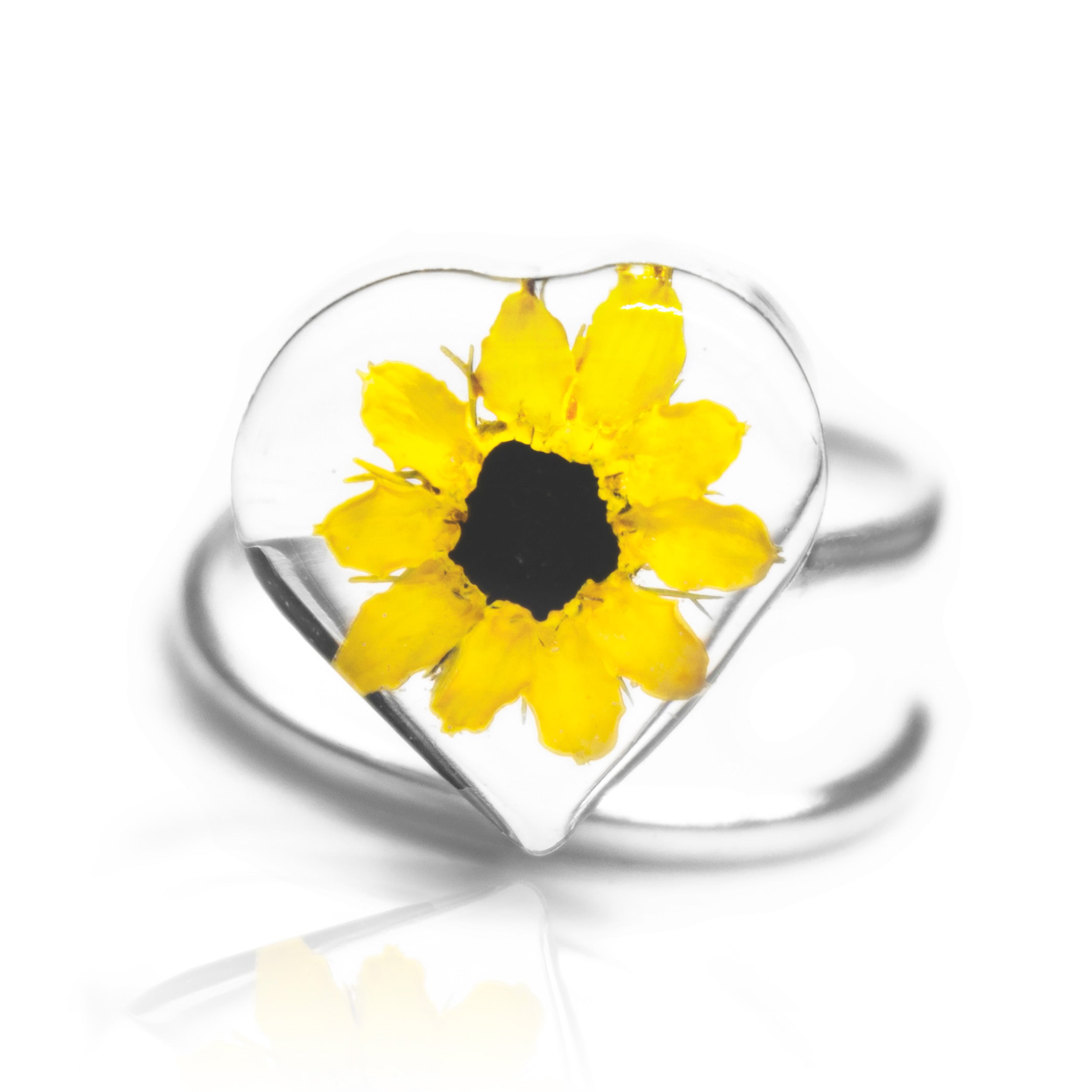 Anillo con Girasol en Corazón de Plata .925