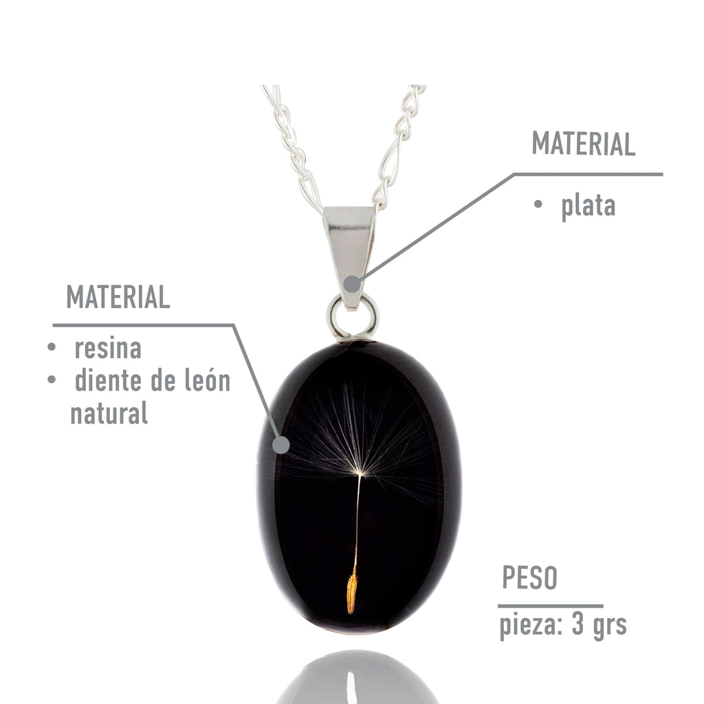 Collar de Plata con Semilla de Diente de León en Fondo Negro