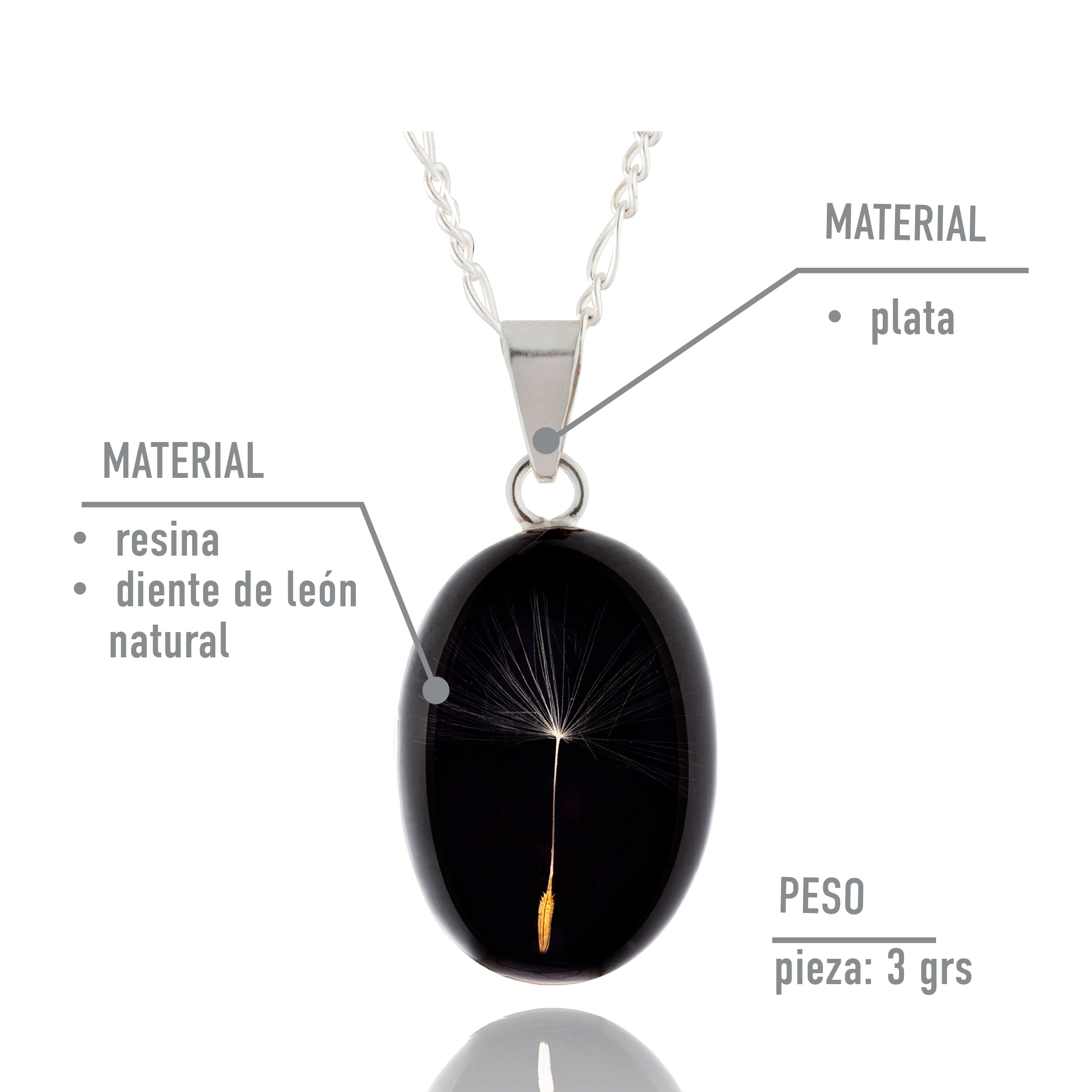 Collar de Plata con Semilla de Diente de León en Fondo Negro