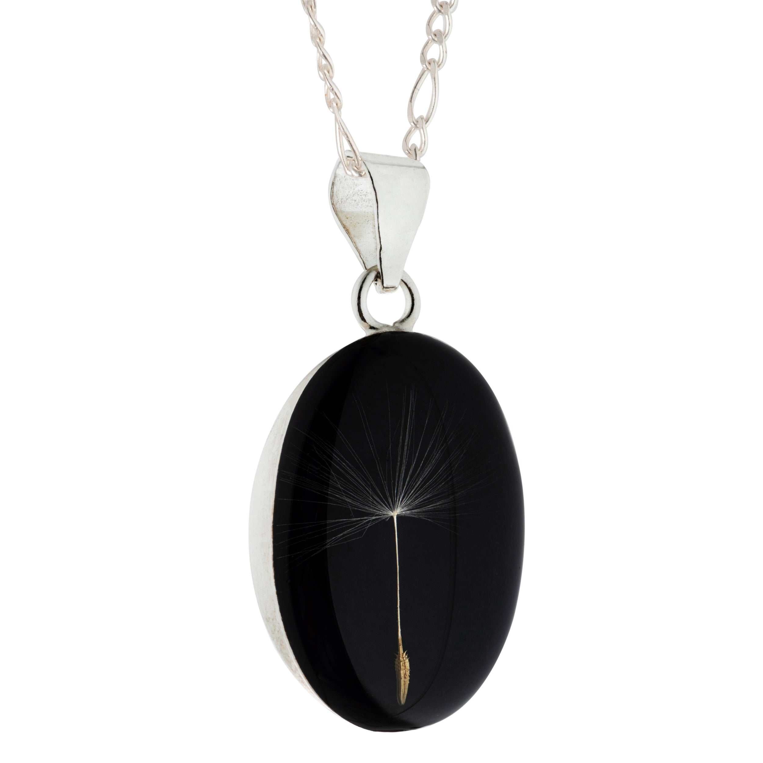 Collar de Plata con Semilla de Diente de León en Fondo Negro