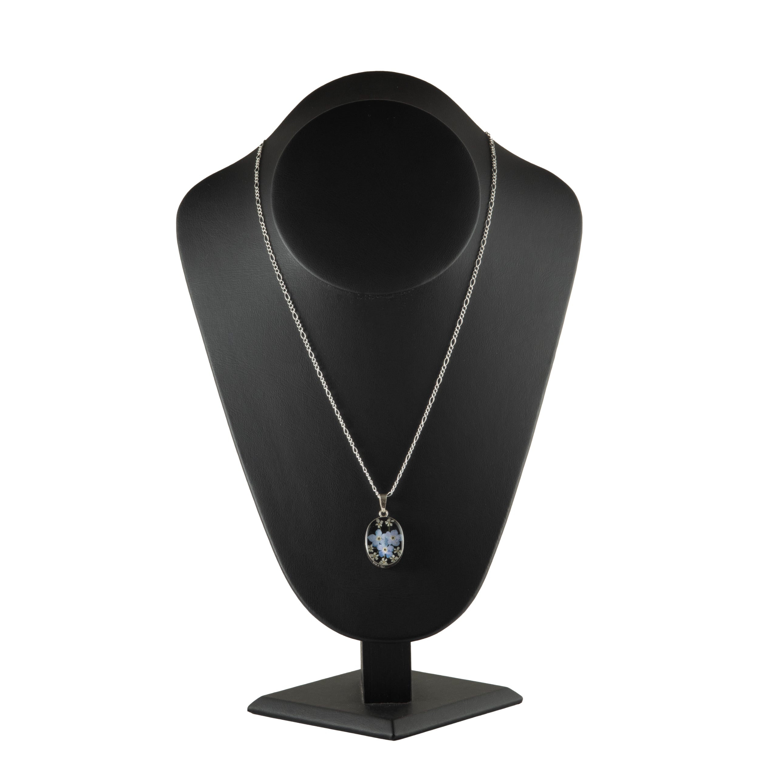 Collar con Flores de Nomeolvides y Encaje Natural en Corazón de Plata