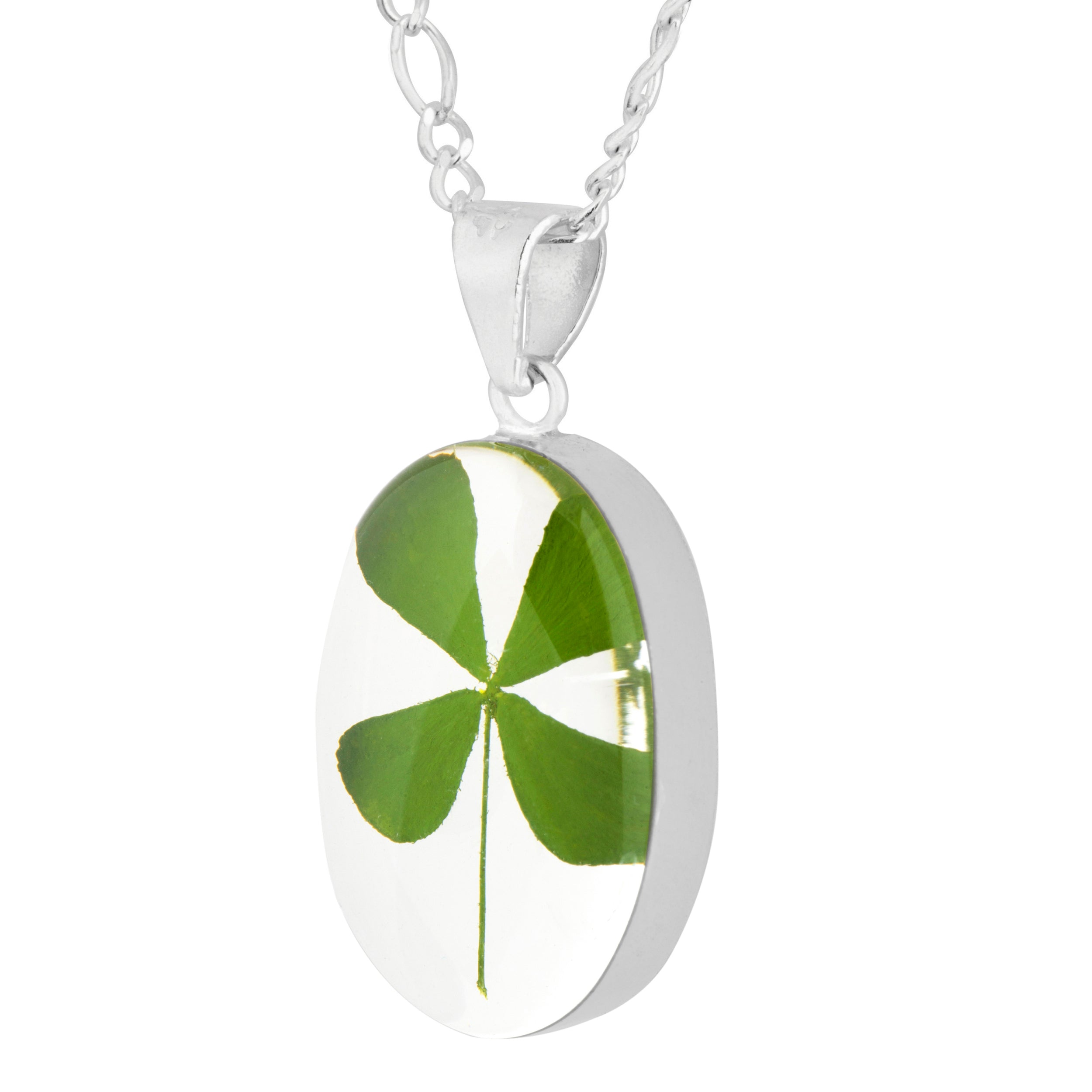 Collar con Trebol de 4 Hojas Natural en Plata 925 - Amuleto de Protección Personal, de la Buena Suerte y Dinero