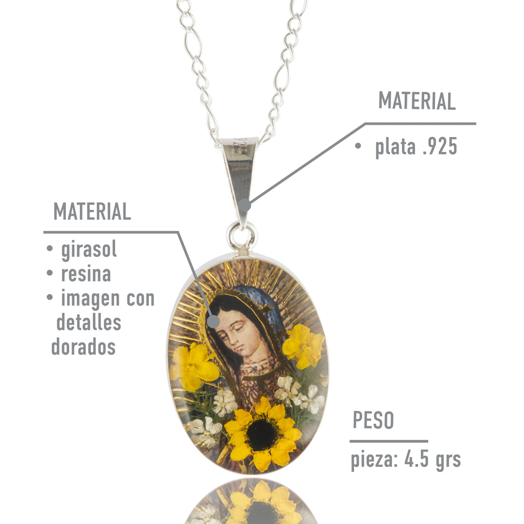 Medalla Virgen de Guadalupe en Plata con Girasol