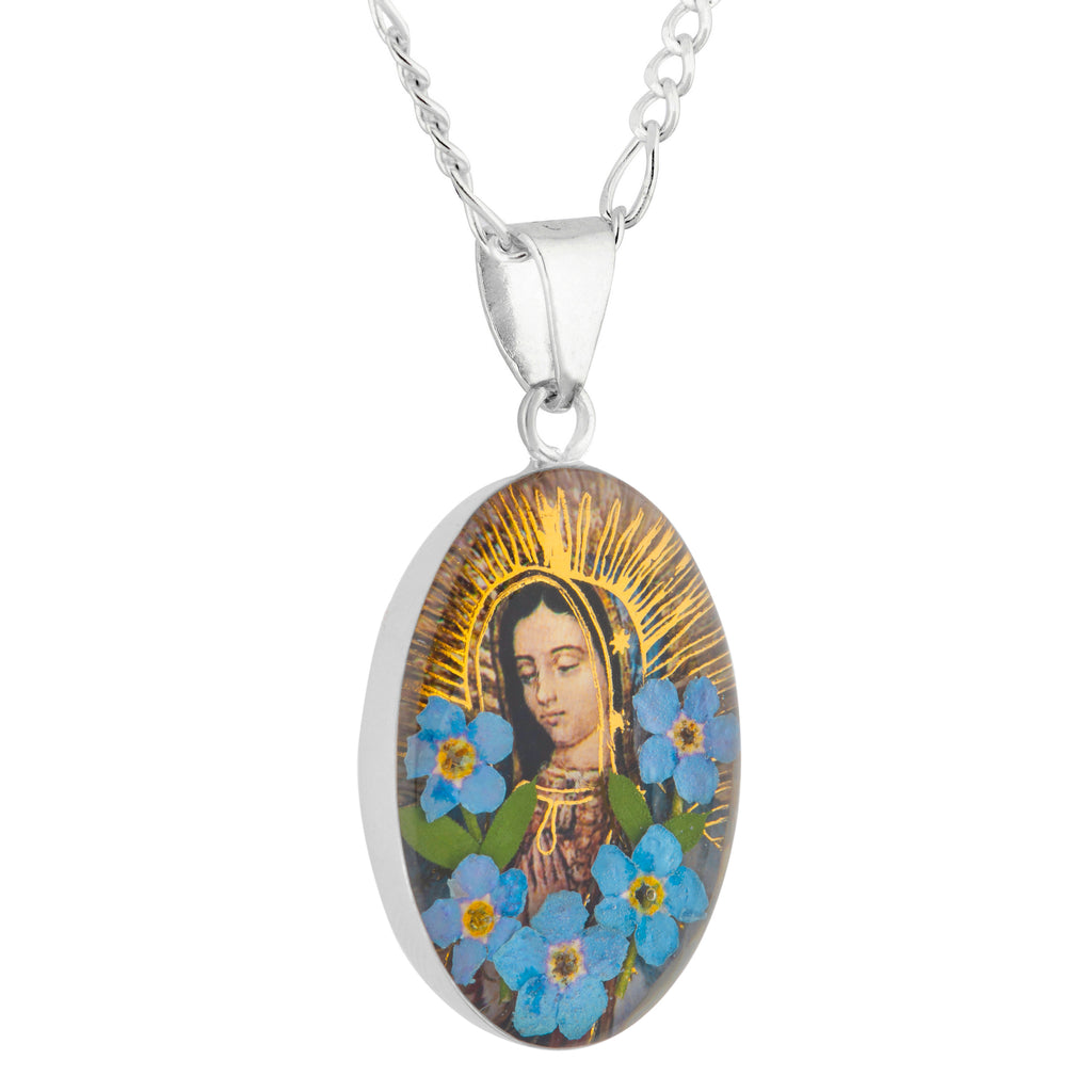 Medalla Virgen de Guadalupe en Plata con Nomeolvides