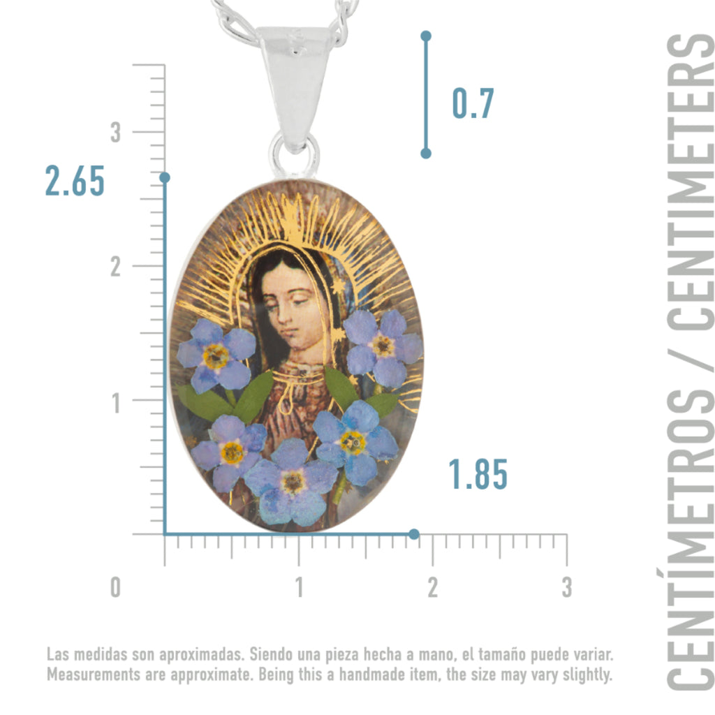 Medalla Virgen de Guadalupe en Plata con Nomeolvides