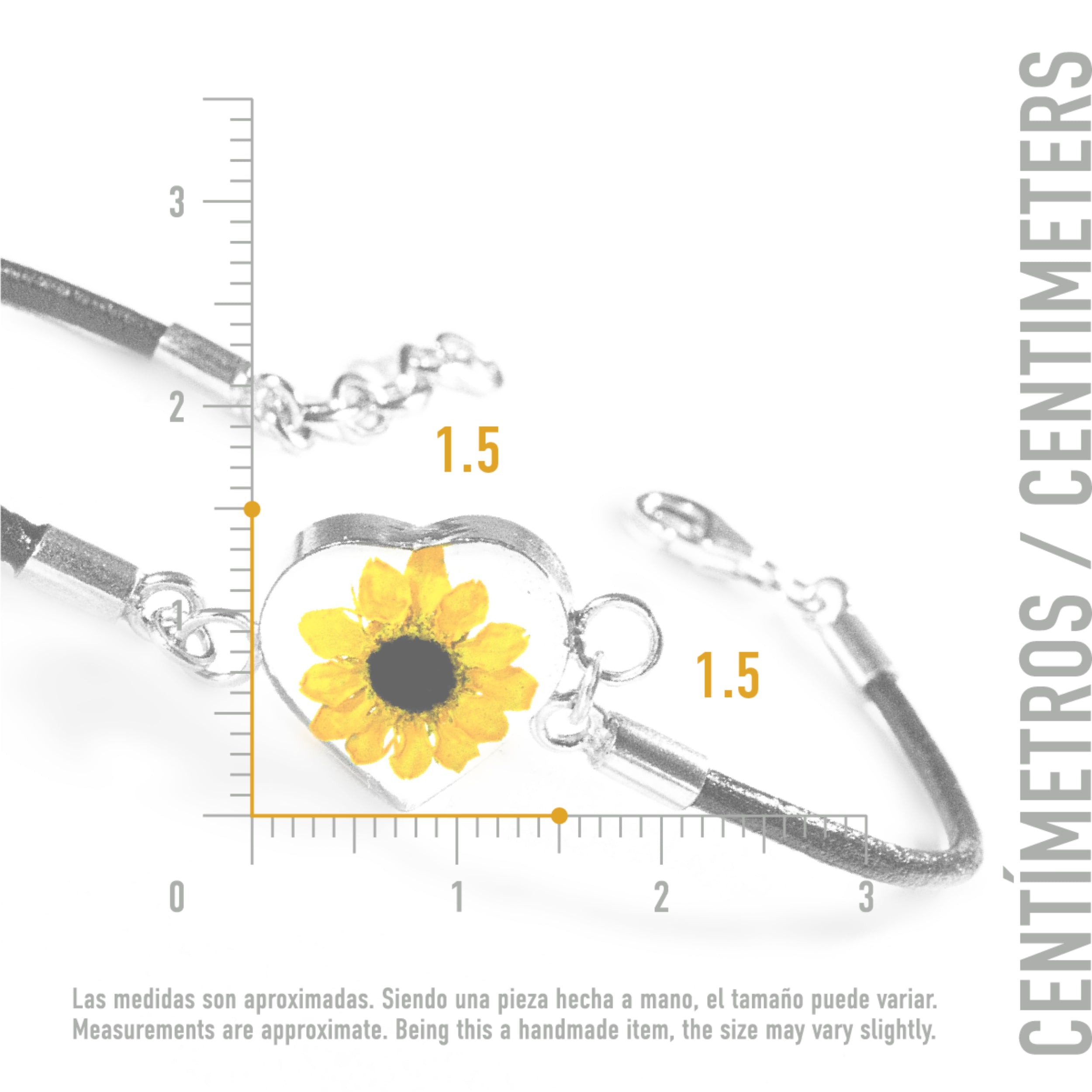 Pulsera Corazón de Girasol en Plata 925 con Cuero Negro