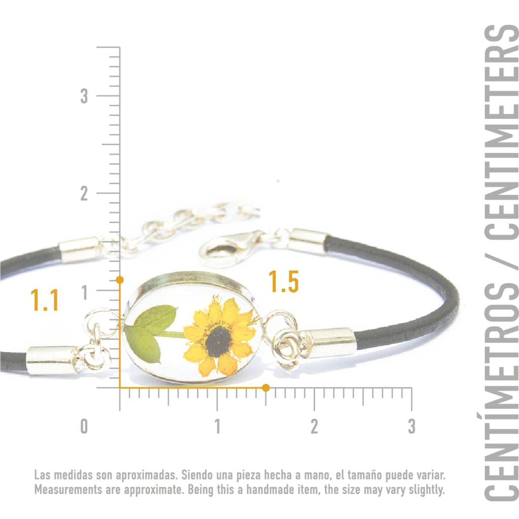 Pulsera con Girasol Natural en Plata 925 y Cuero Negro