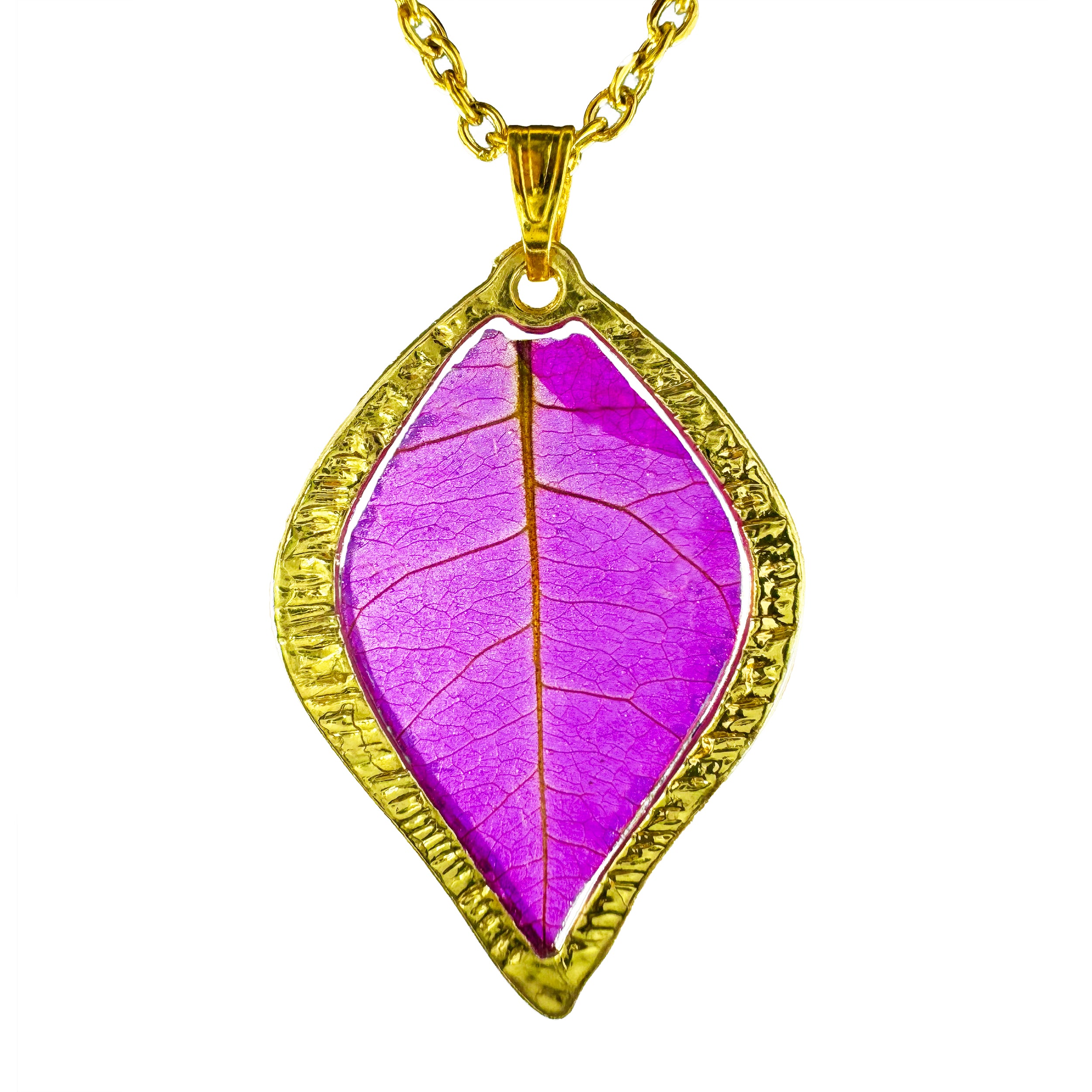 Collar de Acero Inoxidable Dorado con Hoja de Bugambilia