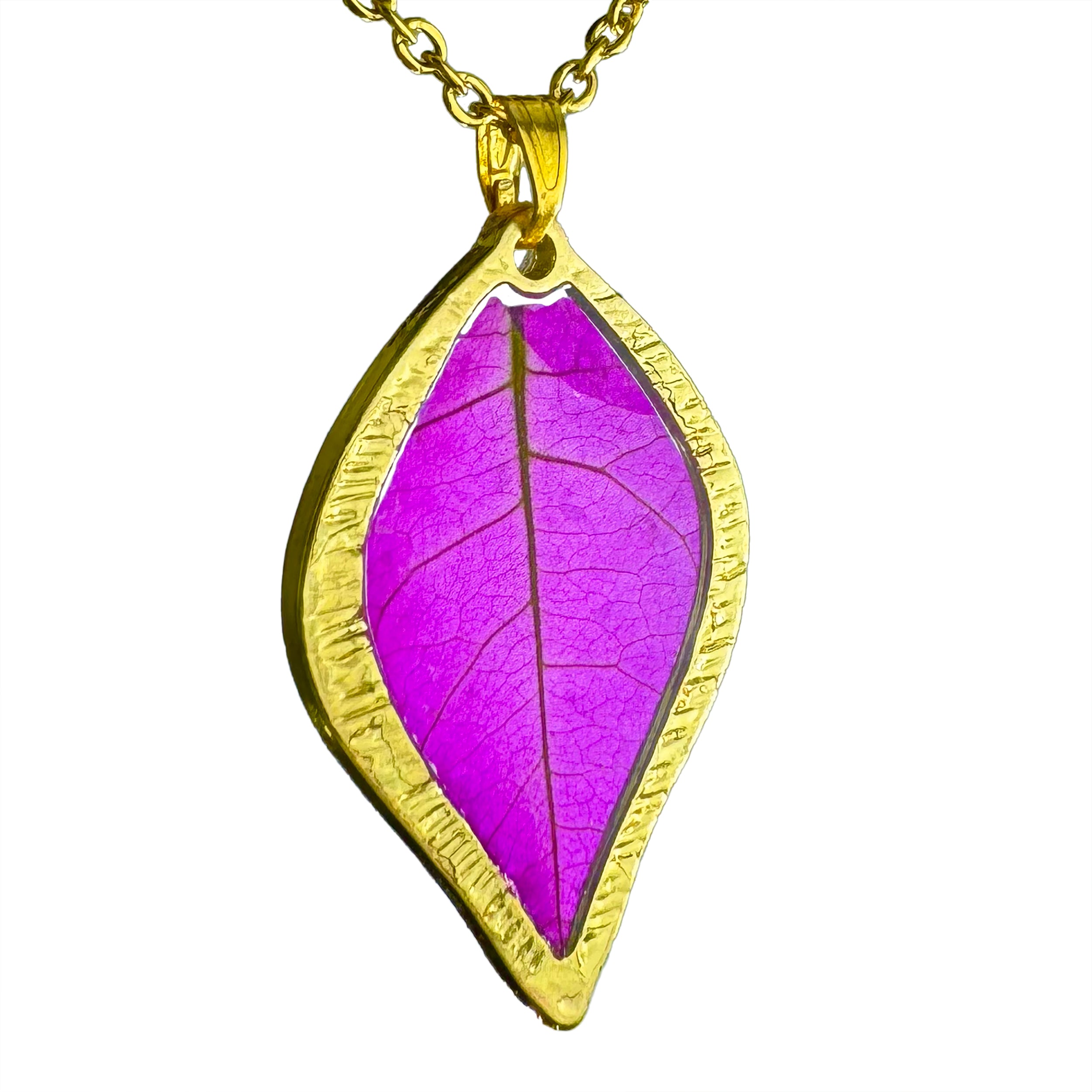 Collar de Acero Inoxidable Dorado con Hoja de Bugambilia