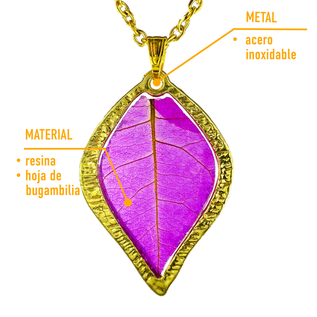 Collar de Acero Inoxidable Dorado con Hoja de Bugambilia