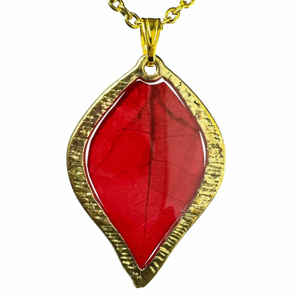 Collar de Acero Inoxidable Dorado con Hoja de Bugambilia Roja