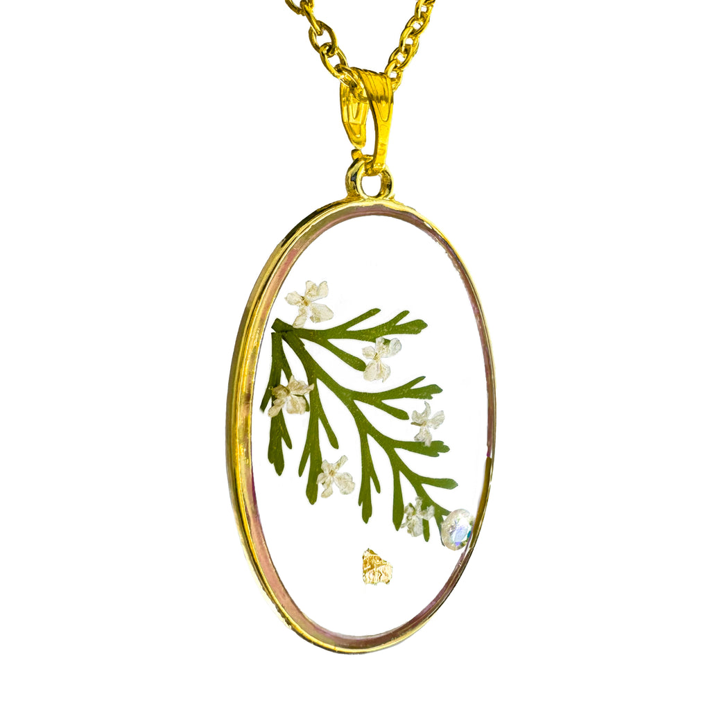 Collar de Acero Inoxidable Dorado con Flores de Encaje de la Reina Ana y Zirconias Blancas