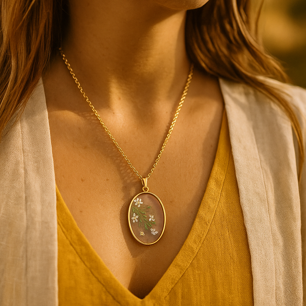 Collar de Acero Inoxidable Dorado con Flores de Encaje de la Reina Ana y Zirconias Blancas