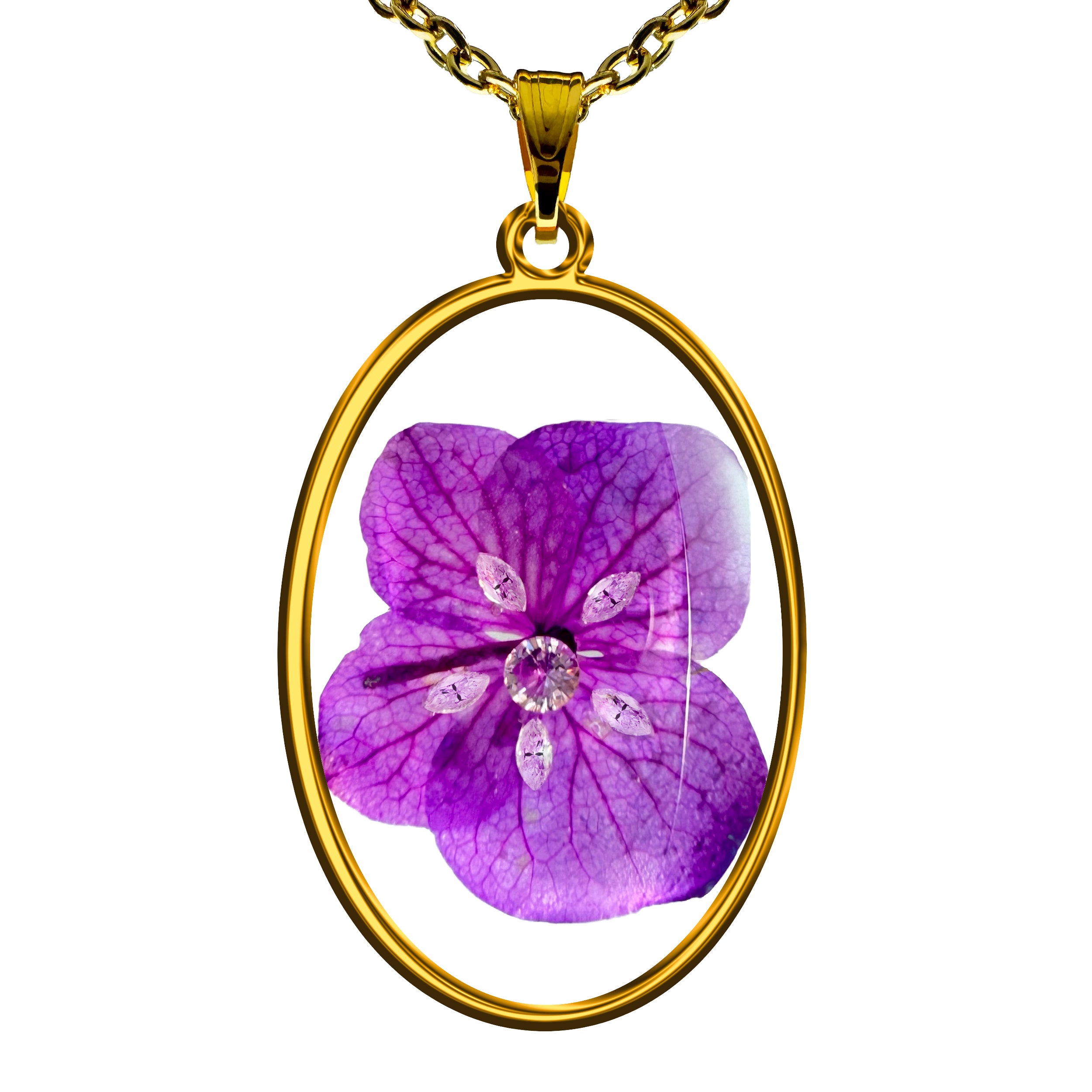 Collar de Acero Inoxidable con Flor de Hortensia Natural y Zirconias Blancas