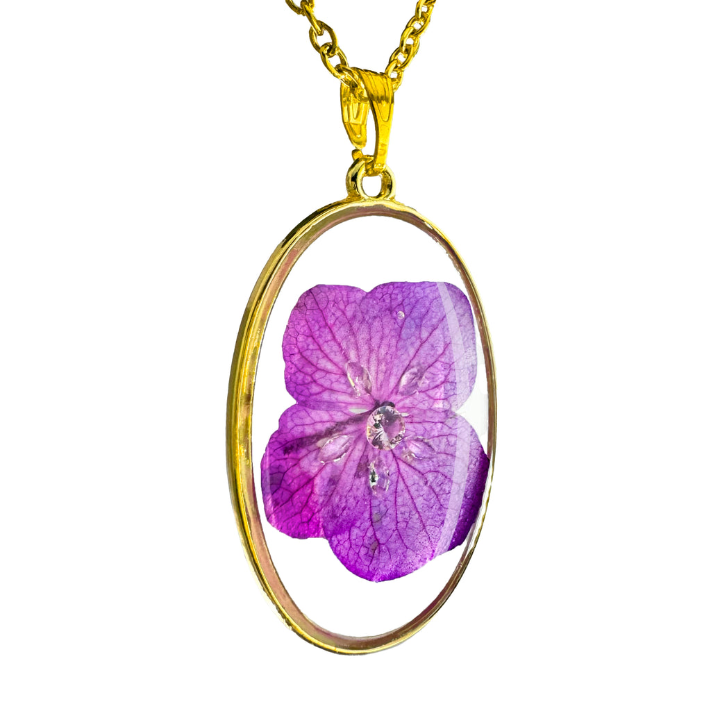 Collar de Acero Inoxidable con Flor de Hortensia Natural y Zirconias Blancas