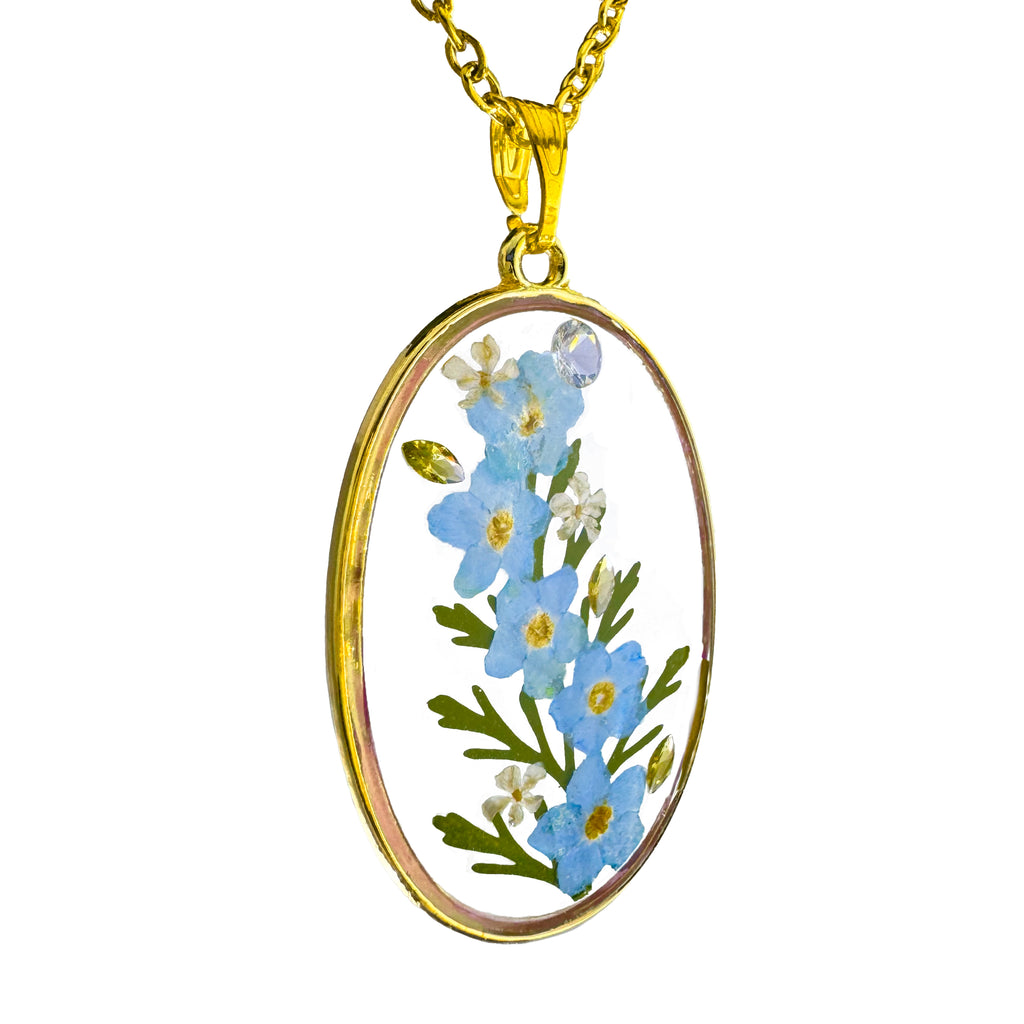 Collar de Acero Inoxidable Dorado con Flores de No me olvides y Zirconias Blancas