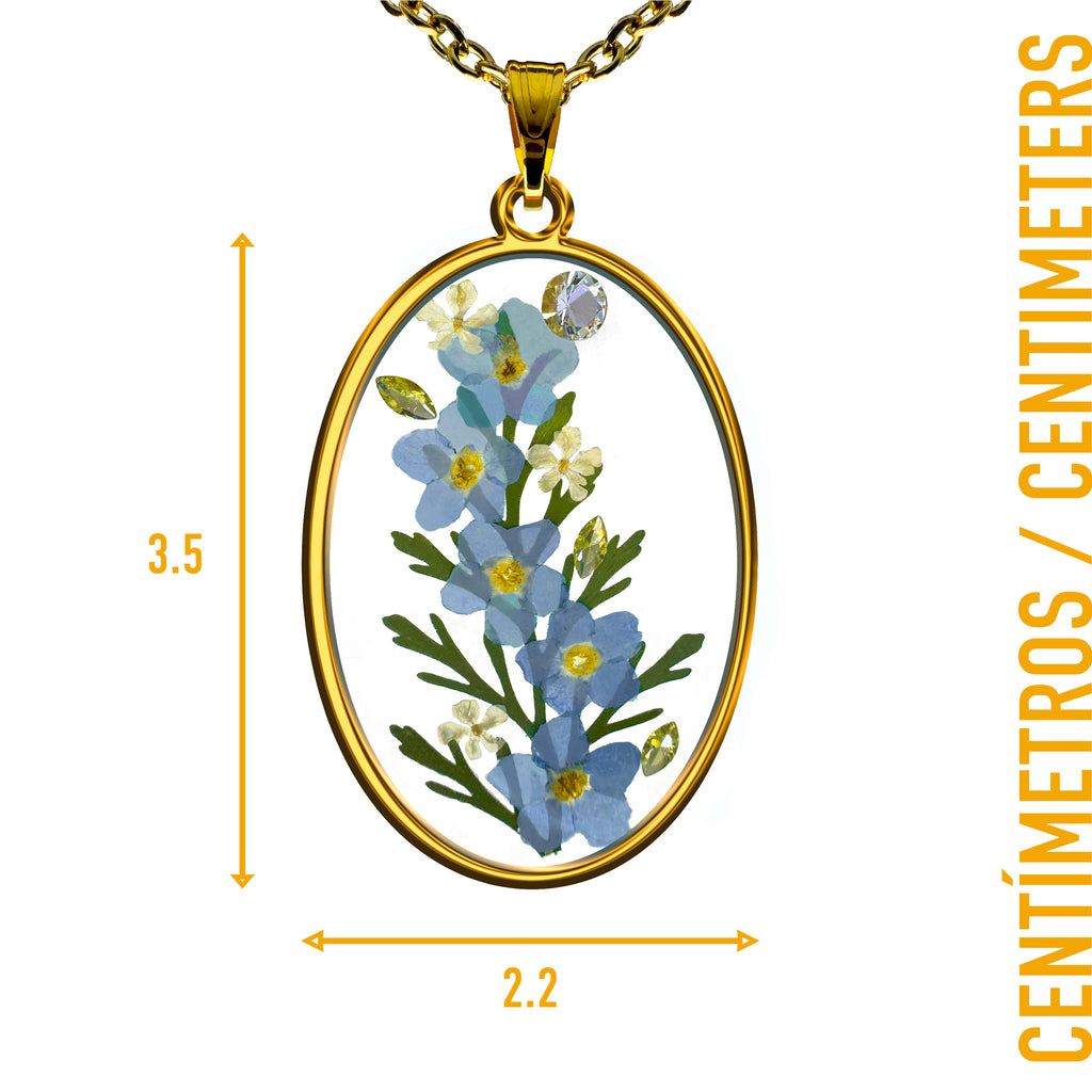 Collar de Acero Inoxidable Dorado con Flores de No me olvides y Zirconias Blancas