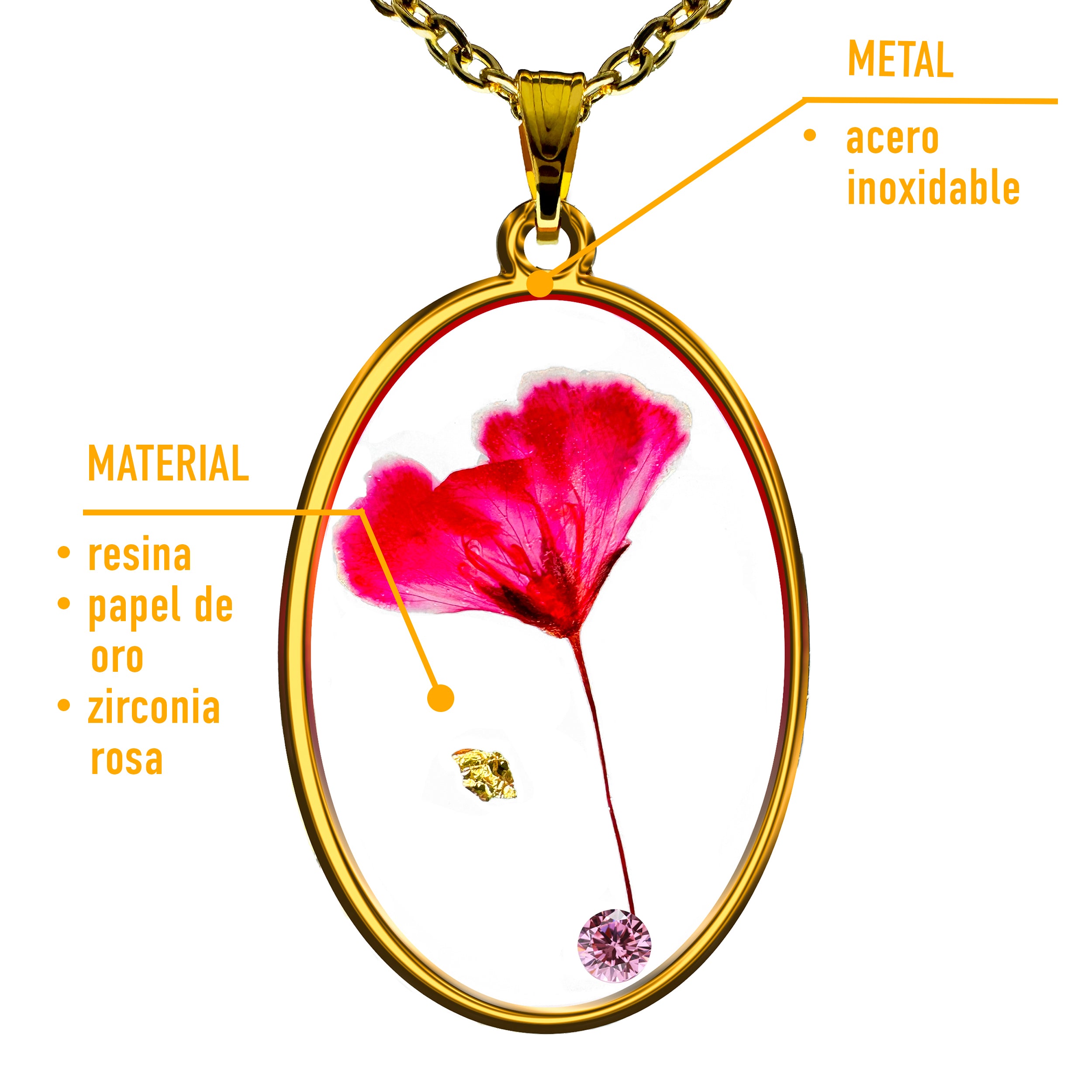 Collar de Acero Inoxidable Dorado con Flor Natural de Nube y Zirconia Rosa