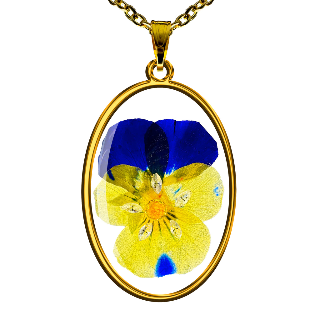 Collar con Flor de Pensamiento y Zirconias con Cadena de Acero Inoxidable.