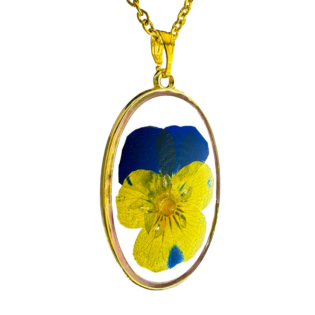 Collar con Flor de Pensamiento y Zirconias con Cadena de Acero Inoxidable.