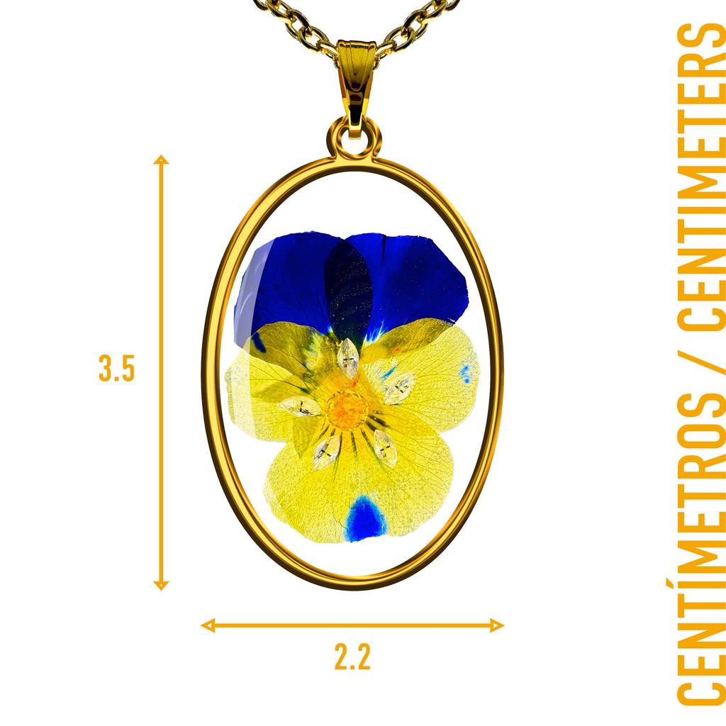 Collar con Flor de Pensamiento y Zirconias con Cadena de Acero Inoxidable.