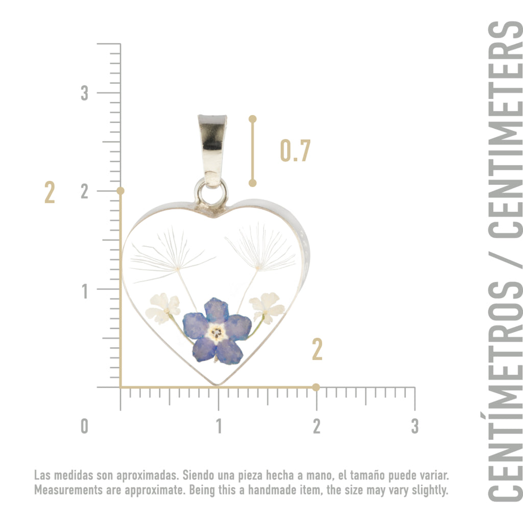 Collar Corazón con Diente de León y Nomeolvides en Plata 925