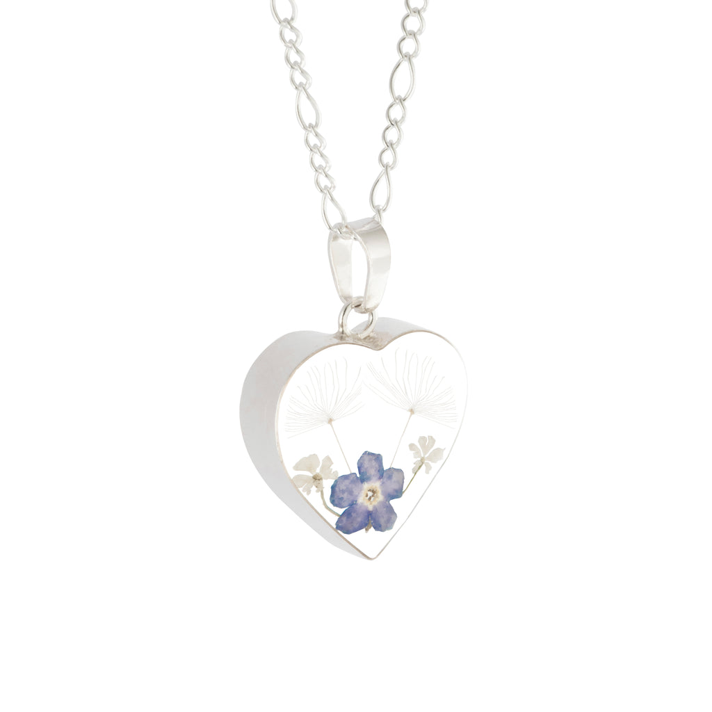 Collar Corazón con Diente de León y Nomeolvides en Plata 925