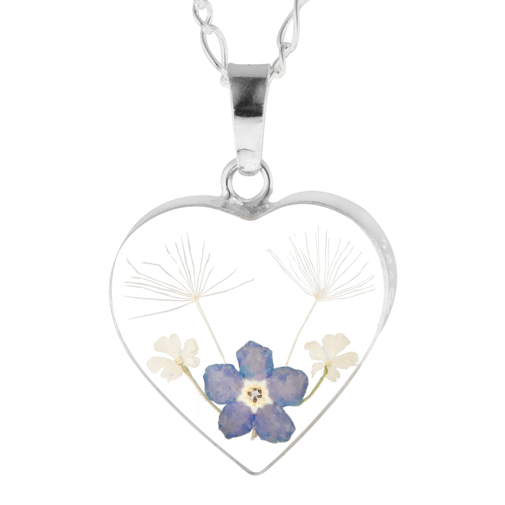 Collar Corazón con Diente de León y Nomeolvides en Plata 925